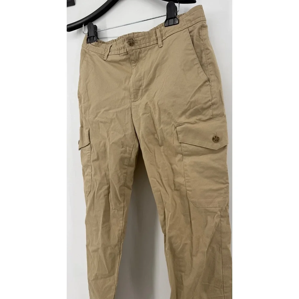 Michael Kors Men Khaki Cargo Pants Tan 32/30 CR3301W6W8 Elastic Waist Drawstring